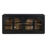 Console de salon 70 ''en bois de chêne américain Style bois massif Armoire à 4 portes en verre avec rotin pour buffet multimédia domestique