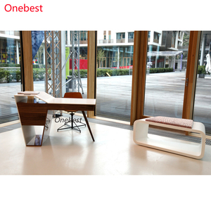 Mesa de trabajo de estudio moderna para salón, sillas y escritorios de oficina de madera y superficie sólida blanca de tamaño pequeño - Product Image 2