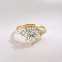 Bagues de fiançailles Starlight Cluster Princess Cut en or jaune 18 carats avec diamants de laboratoire pour femmes, ensemble de bagues de mariage pour couple