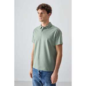 Polo de Algodón Piqué Verde Claro para Hombre, Talla Grande, Manga Corta, Corte Holgado, Básico 88381 - Product Image 2