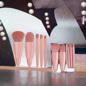 Lot de 5 pinceaux de maquillage professionnels à angle incliné, marque privée, tendance, à tête plate pour <span class=keywords><strong>eye</strong></span>-liner et sourcils, avec miroir facial - Product Image 3