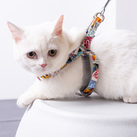 Ensemble laisse et harnais pour chat style bohème, réglable, en nylon imprimé, accessoire de promenade extérieur