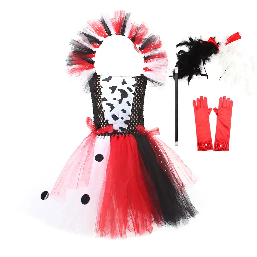 Детское черно-белое платье-пачка для девочек, далматинские костюмы Cruella, детские костюмы на Хэллоуин