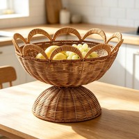 Fruteira e Cesta Retrô Boêmia de PP com Recortes em Renda e Pé Alto para Sala de Estar e Mesa de Jantar, Armazenamento de Lanches