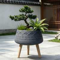Jardinière surélevée moderne en fibre de verre avec pieds, pot à fleurs géométrique en relief pour patio, jardin, balcon