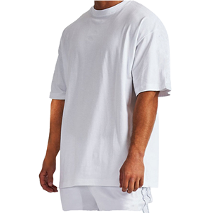 T-shirt en coton blanc surdimensionné pour homme, manches courtes, col rond, décontracté, jersey uni, coupe régulière, longueur normale, tricoté, couleur unie - Product Image 1