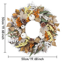 Guirlande artificielle d'automne pour Thanksgiving avec citrouille blanche, pomme de pin, feuille d'érable et baies pour la porte d'entrée, la décoration murale de la ferme et la maison