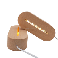Support de Base de lumière USB en bois de forme ovale 3D LED veilleuses pour l'art acrylique sculpté à la main artisanat en bois boîtes en bois signes muraux