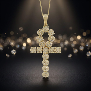 Colgante de Cruz de Plata de Ley 925 con Moissanita, Amuleto Ankh con Incrustaciones de Diamantes, Chapado en Oro, Collar Unisex - Product Image 3