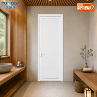 Puerta Comercial para Baño, de Aluminio Blanco con Paneles de Rejilla, Puerta Abatible para Edificios