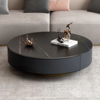 Table basse de rangement de luxe moderne, ronde, en pierre frittée, pour salon, avec 2 tiroirs, structure en bois massif, couleur personnalisable, usage domestique