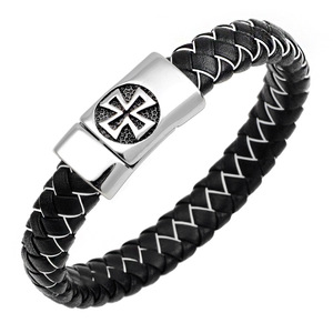 Bracelet en cuir tressé pour homme, charme araignée en acier inoxydable, fermoir magnétique, bracelet punk <span class=keywords><strong>rock</strong></span>, noir, marron, bijoux vintage, cadeau - Product Image 1