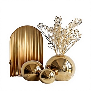 <b>Unique</b> Hollow Carved Gold Metal <b>Vases</b> Modern Geometric Flower <b>Vase</b> Set for Luxury Living Room Tabletop Home Decoration - Product Image 1