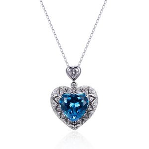 Collier en argent fin avec incrustation de CZ bleu océan et moissanite, diamant à haute teneur en carbone - Product Image 1