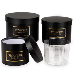 Caja de Regalo Rígida Redonda Negra de Gran Tamaño al por Mayor <span class=keywords><strong>para</strong></span> Carteras, Sombreros, Ramos Florales, con Logotipo Estampado en Lámina Dorada Hecho a Mano - Product Image 6