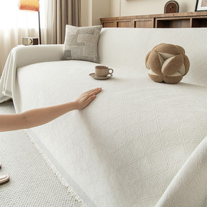 Herringbone Chenille <b>Sofa</b> <b>Cover</b> Solid Color 145-185Cm Machine Washable Pad Type <b>For</b> All Seasons - Product Image 1