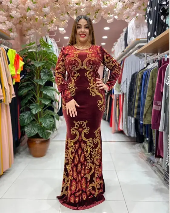 Schweres Samtkleid heißes Strasskleid muslimische Damenparty Geburtstag Hochzeitskleid Satinkleid
