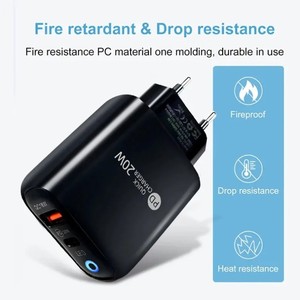 Adaptador de Corriente 2 en 1 con Doble Puerto, Carga Rápida QC 3.0 PD 38W para Puertos USB-A <span class=keywords><strong>Tipo</strong></span> <span class=keywords><strong>C</strong></span>, Enchufe US/EU, Auriculares - Product Image 3