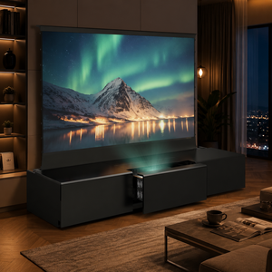 PerfecTisan Mueble para TV Láser Negro Todo en Uno de 120 Pulgadas para Proyector de Tiro Ultra Corto (UST) con Pantalla ALR Ascendente desde el Suelo - Product Image 4