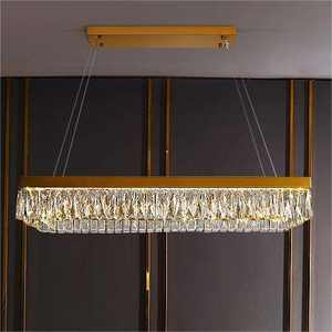 Style nordique fer cristal LED suspension moderne Rectangle lustre grandes tailles moyennes à distance salon chambre Villa - Product Image 2