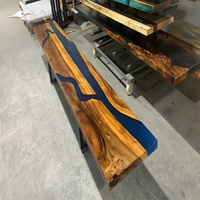 Meubles de salon en bois d'acacia de luxe au design spécial Tables basses d'appoint en résine époxy pour chambre à coucher eau claire rivière bleue