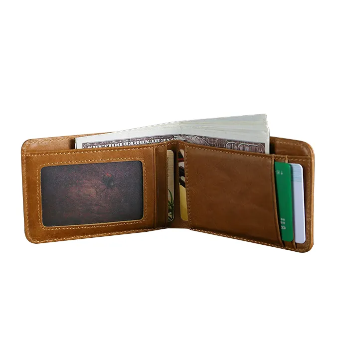 Regalo de Navidad Visa nombre ID hombres cartera Vintage de cuero hechos a mano 2020 estilo Retro de corte Slim tirar cargador superior titular de la tarjeta