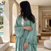 Abaya ouverte modeste personnalisée avec dentelle et patchwork, Robe musulmane OEM, Vêtements islamiques de Dubaï en gros