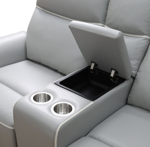 Light Grey Breathing Leather <b>3</b>-<b>Piece</b> Living Room Recliner <b>Sofa</b> <b>Set</b> - Product Image 2