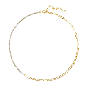 Collier tennis ROXI Fashion en argent sterling S925 plaqué or 18 carats avec chaîne trombone - Product Image 1