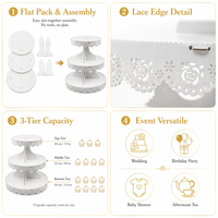 Support à gâteaux 3 niveaux en papier blanc rond avec dentelle florale, jetable, pour pâtisserie, idéal pour mariage - Grande Vente