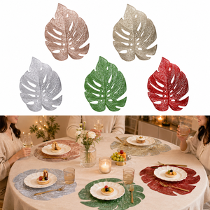 Salvamanteles de PVC con diseño de hoja de Monstera de 42.5 cm, troquelado, resistente al calor, impermeable, decorativo para platos calientes de cocina - Product Image 1