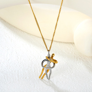 Collier chaîne de clavicule pour couple, en acier inoxydable, pendentif bicolore 13x33mm, 45+5cm, bijou cadeau - Product Image 3