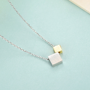 CZCITY due colori quadrati geometrici minimalisti <span class=keywords><strong>gioielli</strong></span> in argento Sterling 925 collane doppie placcate in oro per <span class=keywords><strong>bambina</strong></span> - Product Image 5