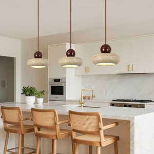Nordic Wabi-Sabi Pendant Light Natural Yellow Travertine <b>Small</b> Hanging <b>Lamp</b> Wood Ball <b>Lamp</b> for Bedroom <b>Bedside</b> Restaurant - Product Image 5