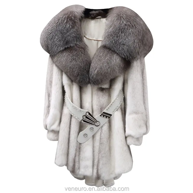 Wholesale Natural Color Luxury Style Big Fur Collar Jacket Women Winter Mink Fur Coat