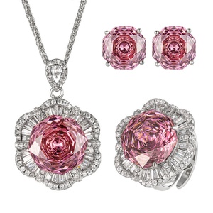 Refined Eco-friendly Copper 12*16/10*12mm Cubic Zirconia Necklace and <b>Earrings</b> <b>Set</b> Dainty Fashion Jewelry <b>Set</b> Floral Petal - Product Image 1