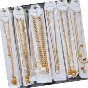 Collar de Acero Inoxidable con Colgante Geométrico y Cadena de Circonita Cúbica en Capas Estilo Romano, Venta al Por Mayor <span class=keywords><strong>2025</strong></span>, sin Deslustre para Mujer - Product Image 1