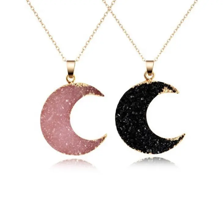 Hot selling Vogue crescent moon necklace rose quartz stone pendant necklace
