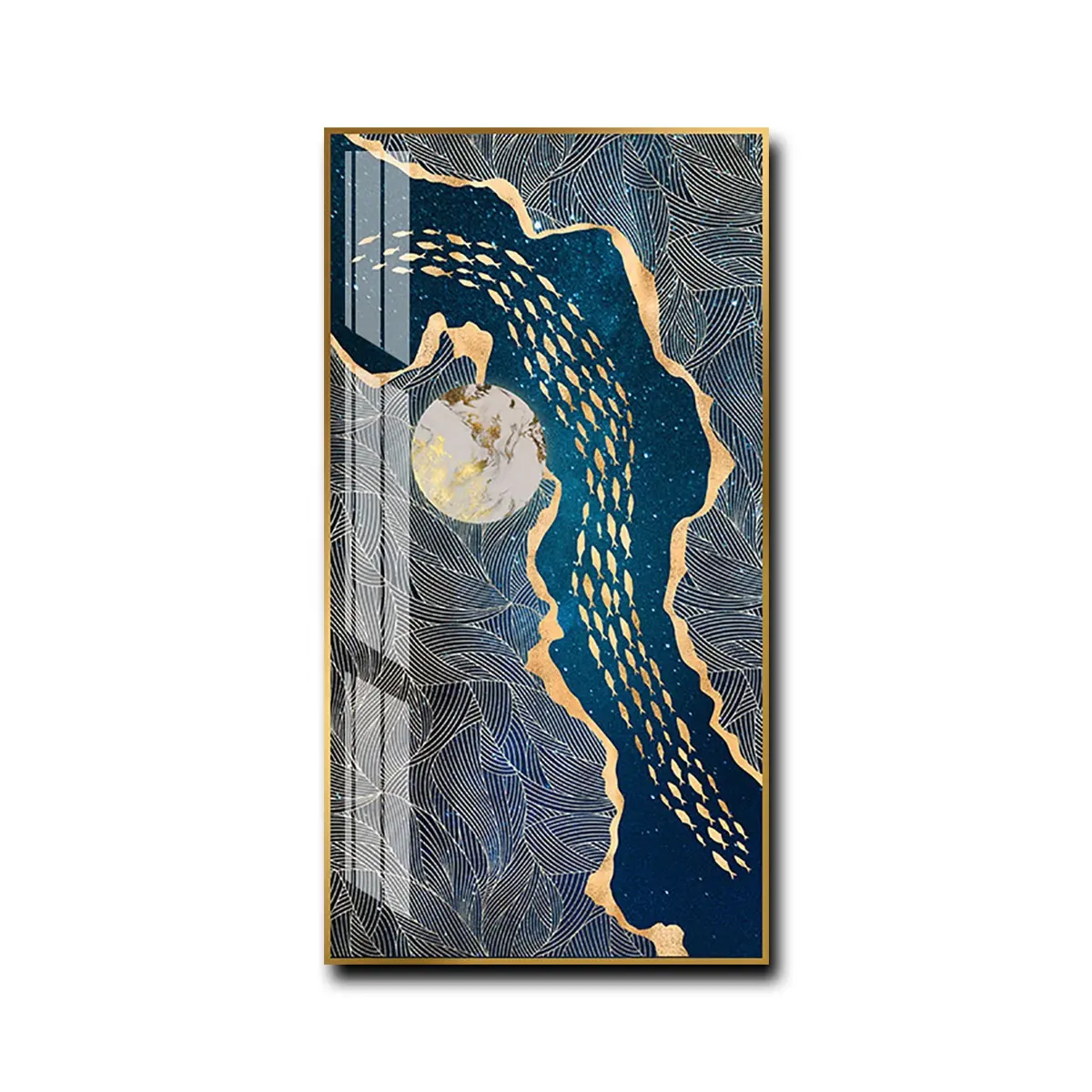 Oriental Minimalist Fish Migration Crystal Porcelain Decorative Painting for Sofa Backdrop Decoration and Entryway Decoration
