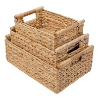 Panier de rangement avec poignées en bois Jacinthe d'eau jonc de mer Panier en osier Plateau de service pour organisateur de cuisine