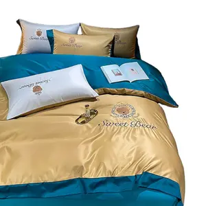 Fábrica Atacado Macio colorido tencel lyocell cama conjunto design simples capa de edredão conjunto lençol