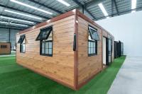 Maison conteneur extensible marron de 20 pieds à double aile, préfabriquée et modulaire, pour bureau de jardin ou glamping