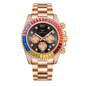 ONOLA 6842G Reloj de moda para hombres Reloj de oro rosa resistente al agua Reloj de diamantes de acero inoxidable de lujo - Product Image 1