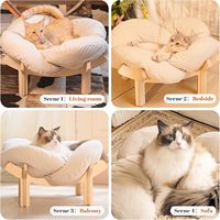 Lit pour chat moderne en bois naturel avec coussin moelleux, maison pour chat, canapé-lit d'intérieur pour animaux de compagnie, fauteuil surélevé pour salon, en carton