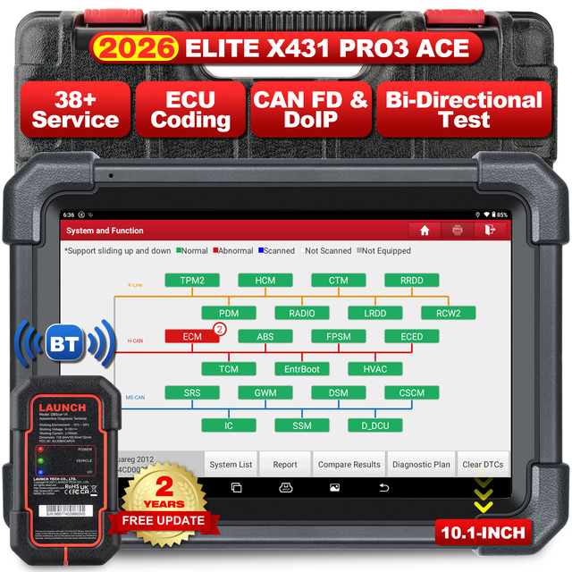 LAUNCH X431 Pro3 ACE 2026 Upgraded Bidirectional Scan Tool with DBSCar VII Connector OEM Topology Map
