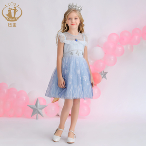Vestidos azules con estampado informal para niñas, ropa infantil de Elsa para fiesta, verano, 4 a 12 años - Product Image 1