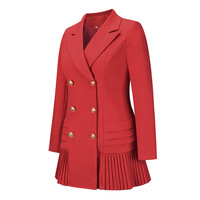 Jupe trapèze TKAN728 pour femme, automne/printemps, à double boutonnage, col à revers, taille plissée, avec fermeture à bouton unique et poches décorées
