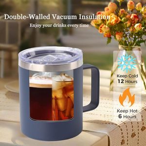 Custom Logo 12oz Double Wall Vacuum Tumbler Cup Stainless Steel Travel Camping Insulated <b>Coffee</b> Mug With Handle - Product Image 4