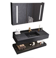 Ensemble de meuble-lavabo de salle de bain minimaliste moderne en MDF avec vasque en céramique sous-couche double couche en pierre frittée effet marbre, compatible Maison Intelligente, style Bar et Ferme