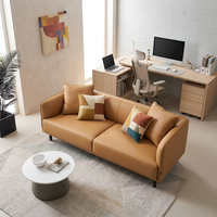 Canapé de bureau sectionnel moderne en cuir véritable en forme de L, canapé d'angle minimaliste avec chaise longue pour hall d'entrée ou salon